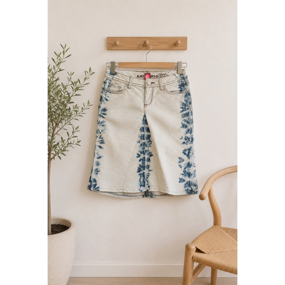 Almost Famous Cream Denim Midi Skirt Sz 6 Western Cowgirl Rodeo Y2K Festival